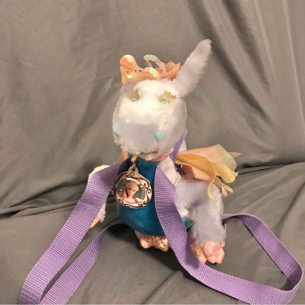Vintage Barbie as Rapunzel Penelope The Dragon Plush Backpack 2002
